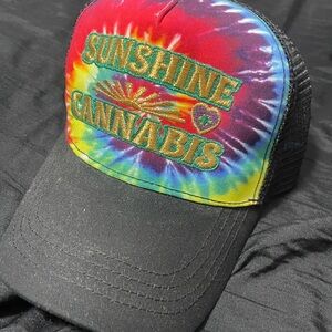 Tie-Dye Trucker Hat with Sunshine Cannabis Logo